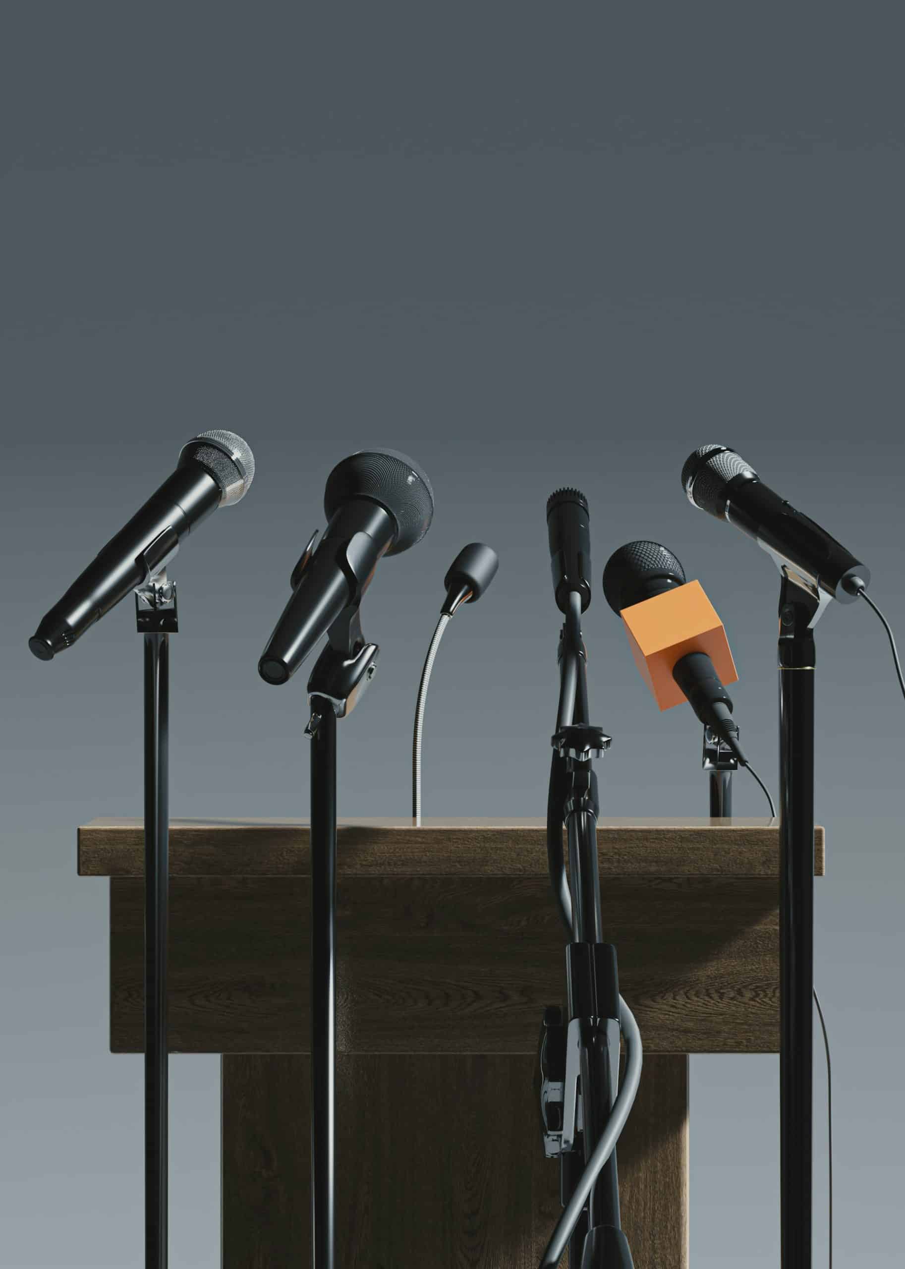 A podium with microphones where a scholar could translate academic writing for a wide audience.